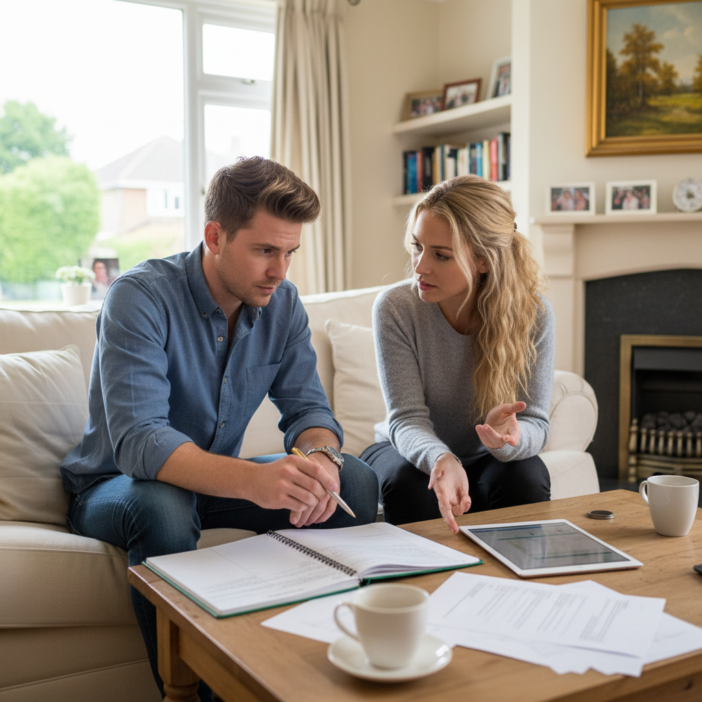A married couple making a decision in the living room